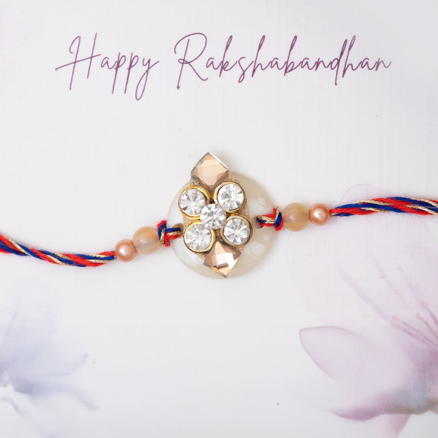 Diamond Cut Red Blue Rakhi With Roli Chawal Set