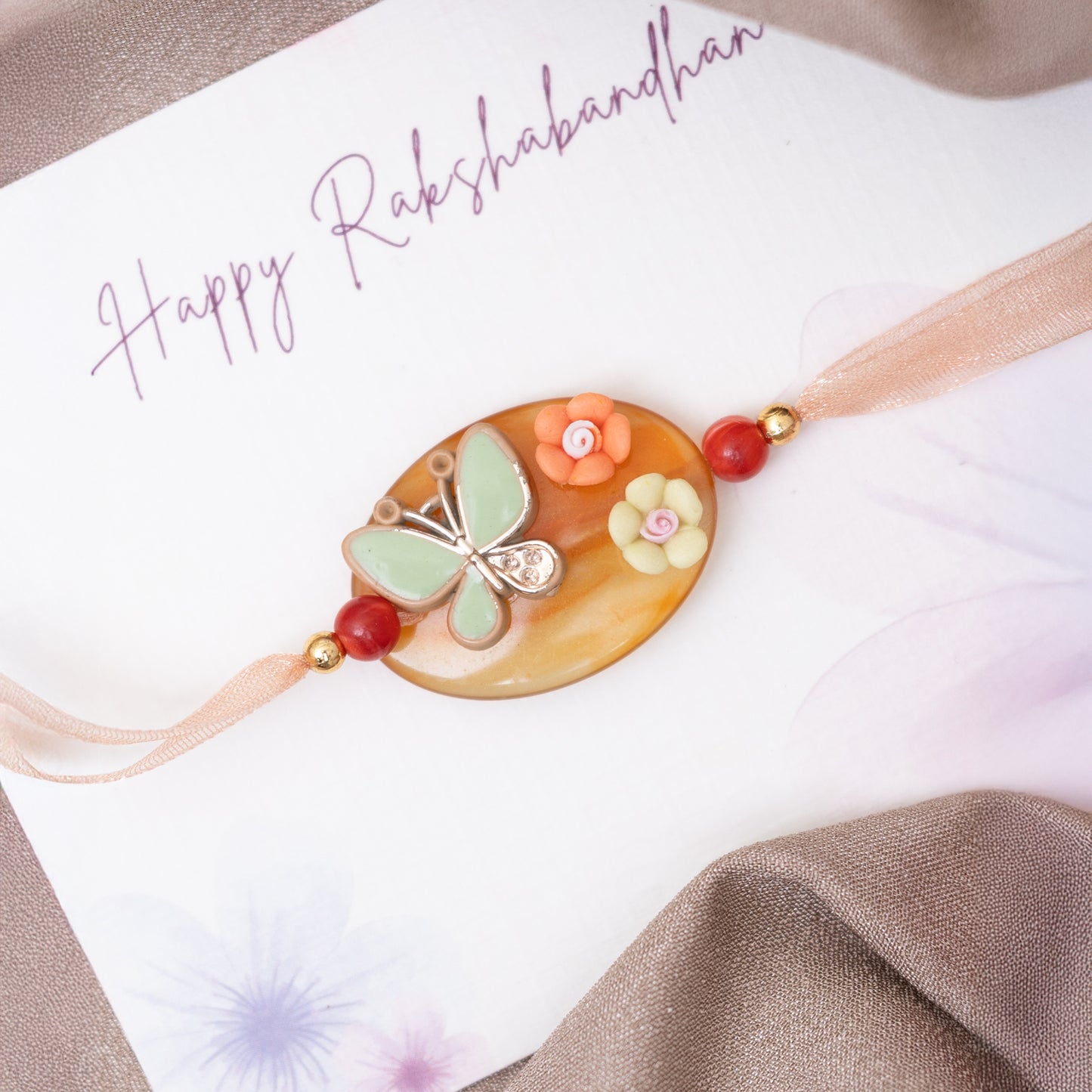 Resin Butterfly Rakhi With Roli Chawal Set