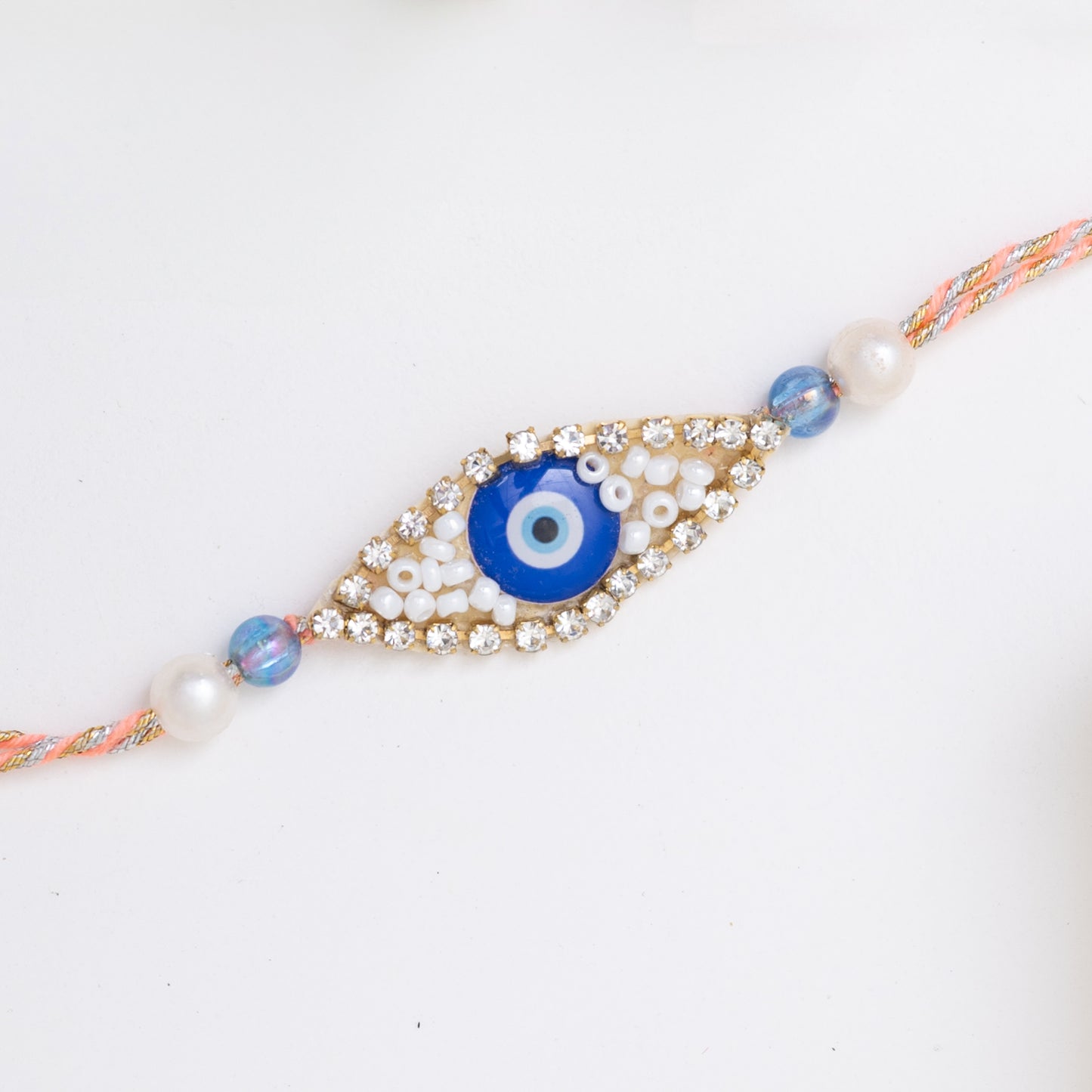 Evil Eye Charm Ad Stone Rakhi With Roli Chawal Set