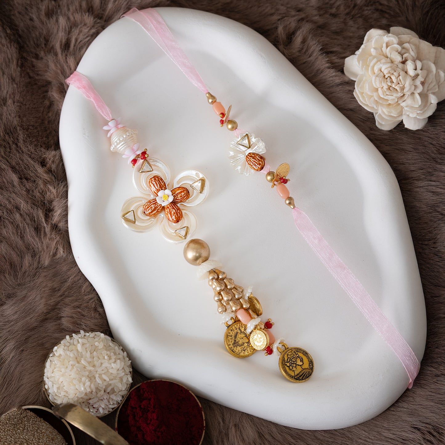 Blushed Almond Bhai Rakhi With Roli Chawal Set