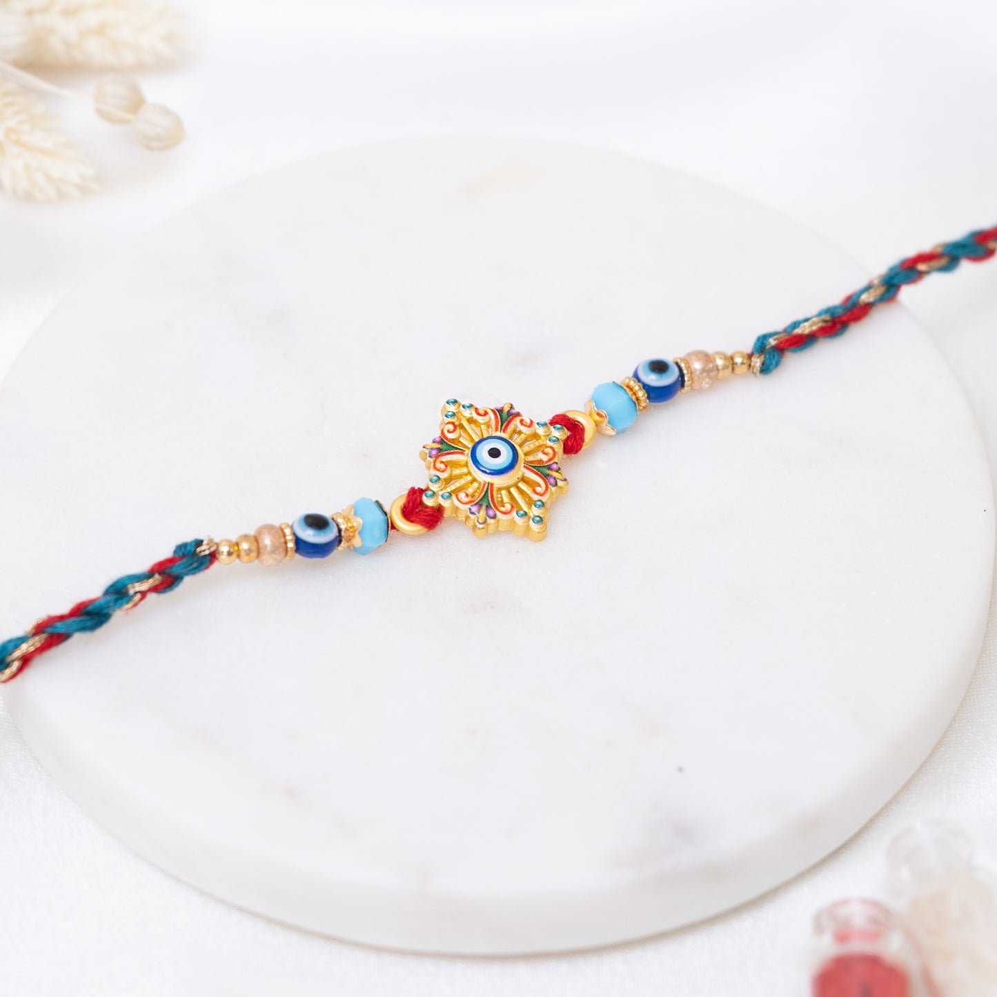 Meenakari Evil Eye Rakhi with Roli Chawal Set
