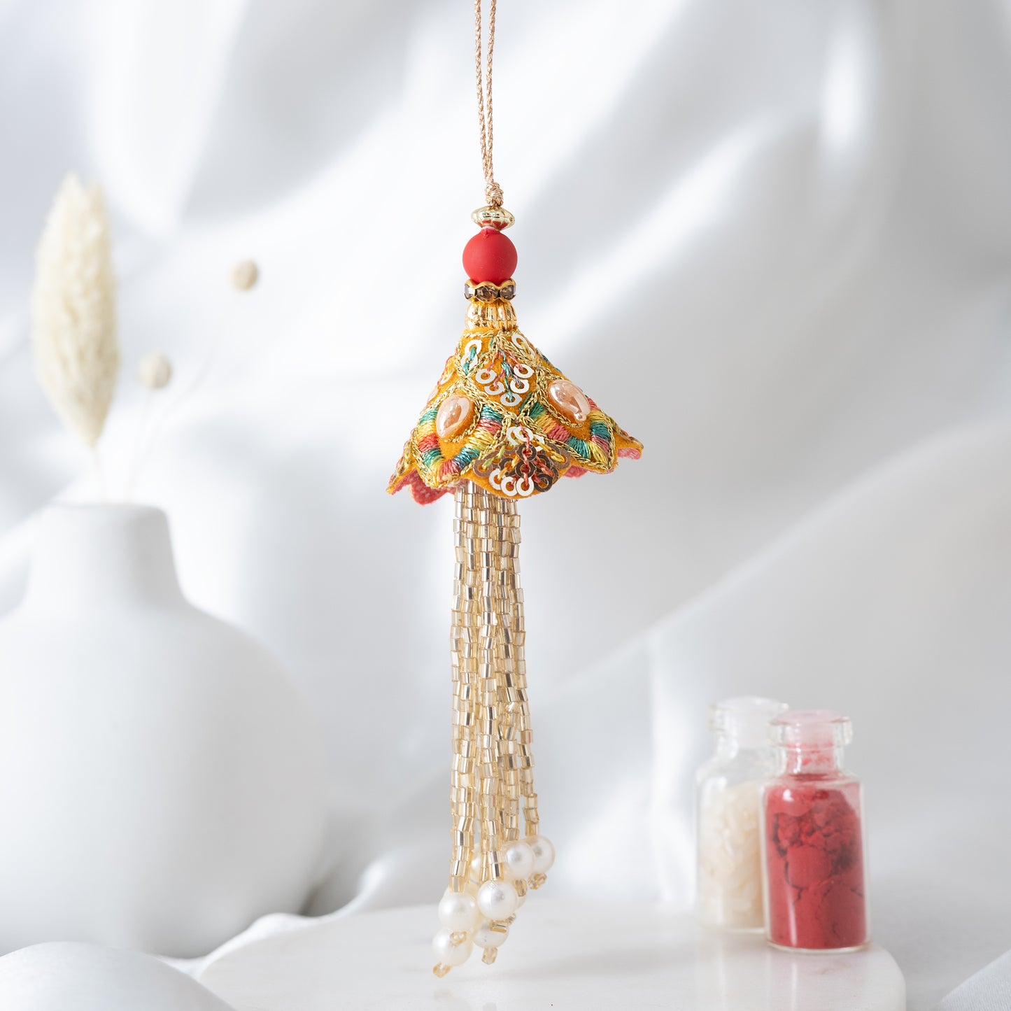 Golden Glow Lumba With Roli Chawal Set