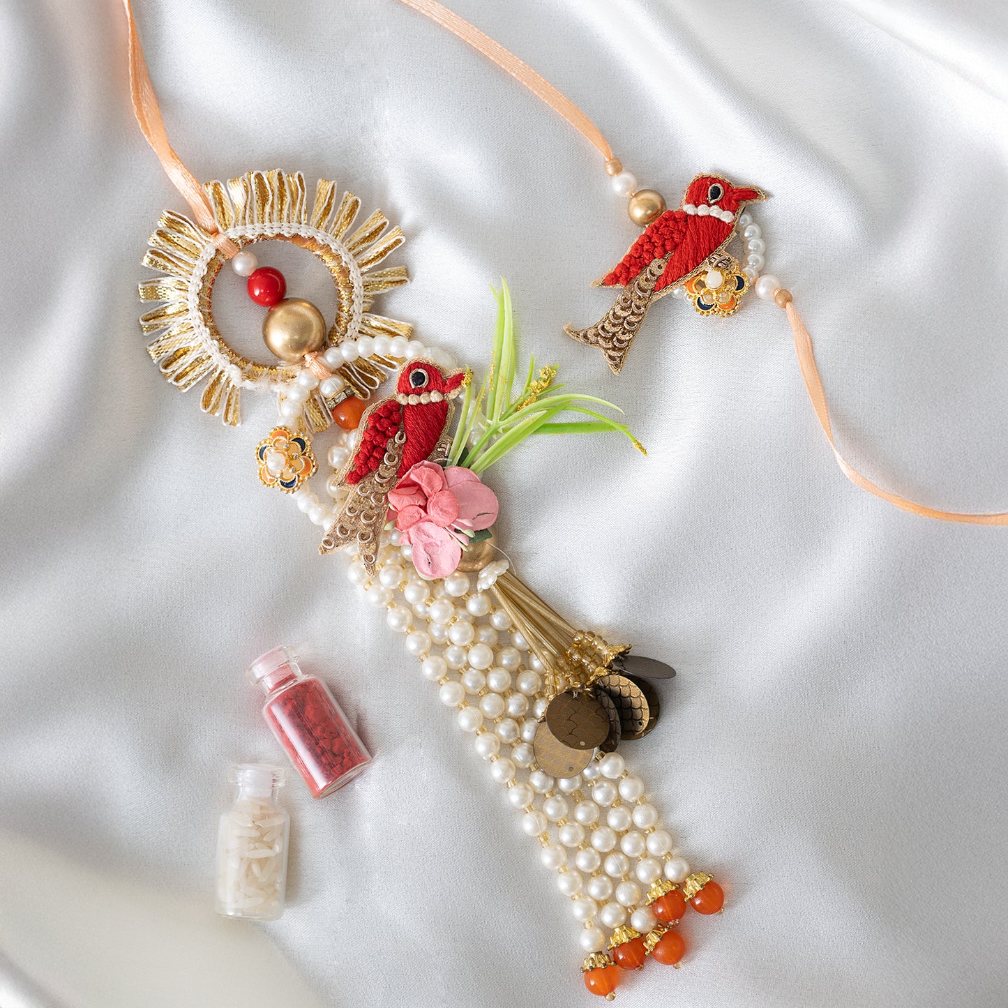 Red Chidiya Charm Bhai-Bhabhi Set with Boho Aesthetics With Roli Chawal Set