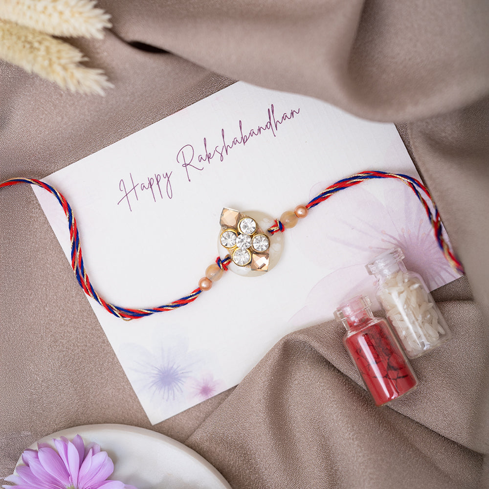 Diamond Cut Red Blue Rakhi With Roli Chawal Set