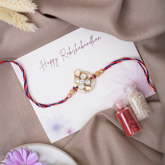 Diamond Cut Red Blue Rakhi With Roli Chawal Set