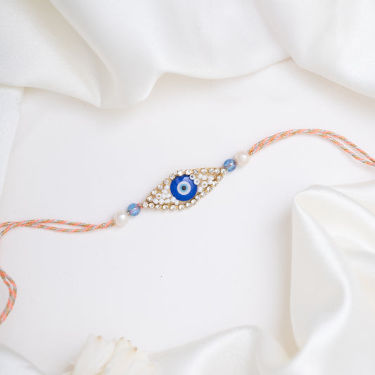 Evil Eye Charm Ad Stone Rakhi With Roli Chawal Set