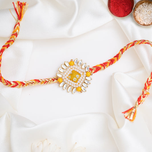 Kundan Karigari Bandhej Rakhi With Roli Chawal Set