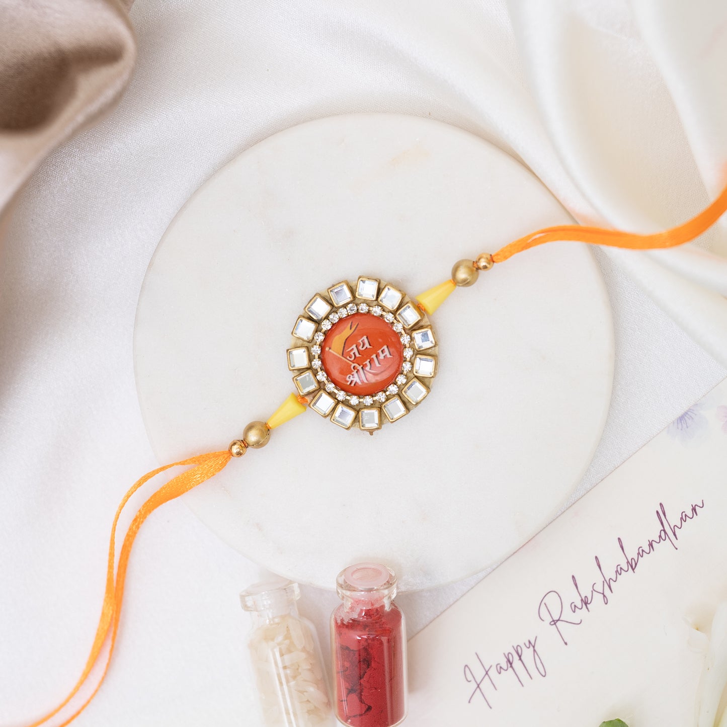 Royal Ram Rakhi in AD & Kundan With Roli Chawal Set