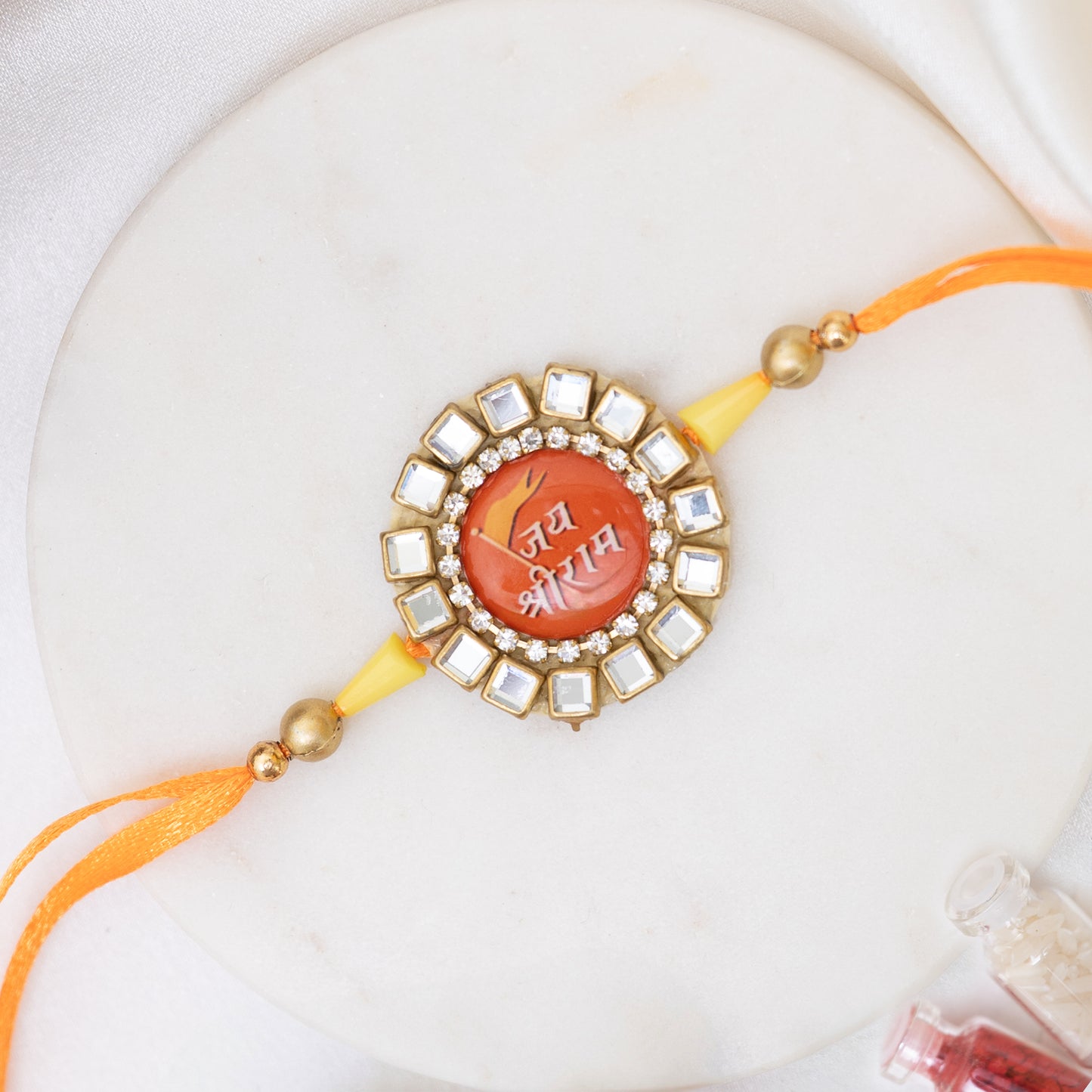 Royal Ram Rakhi in AD & Kundan With Roli Chawal Set