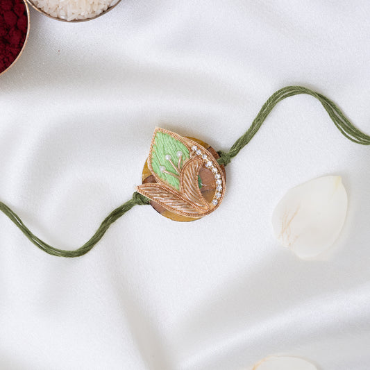 Green Floral Resin Rakhi with Roli Chawal Set