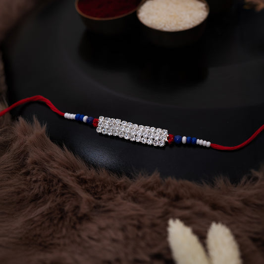 Shiny AD Stone Bhai Rakhi With Roli Chawal Set
