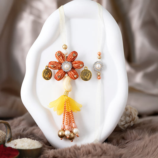 Cashew-Almond Bhai-Bhabhi Set in Vintage Finish With Roli Chawal Set