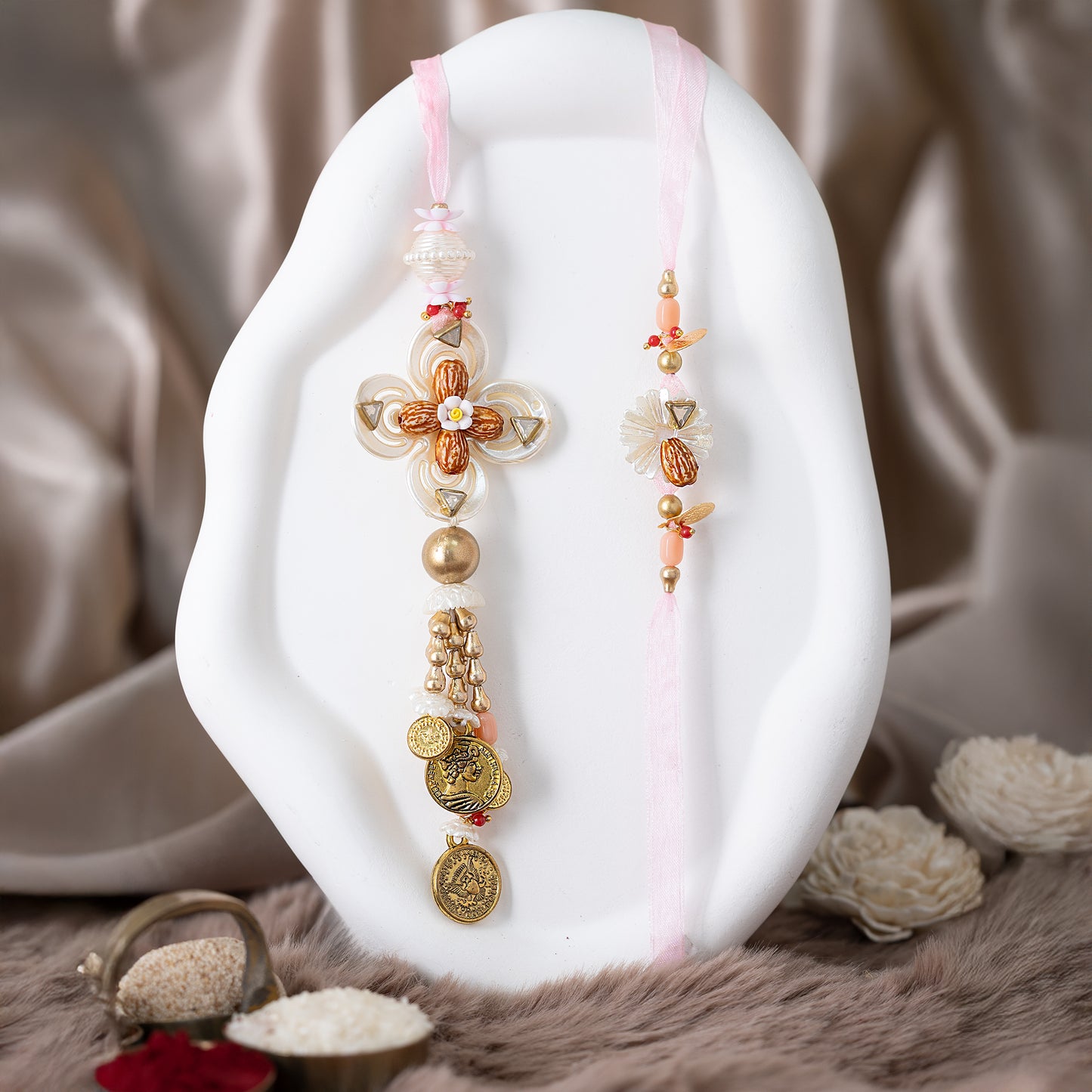 Blushed Almond Bhai Rakhi With Roli Chawal Set