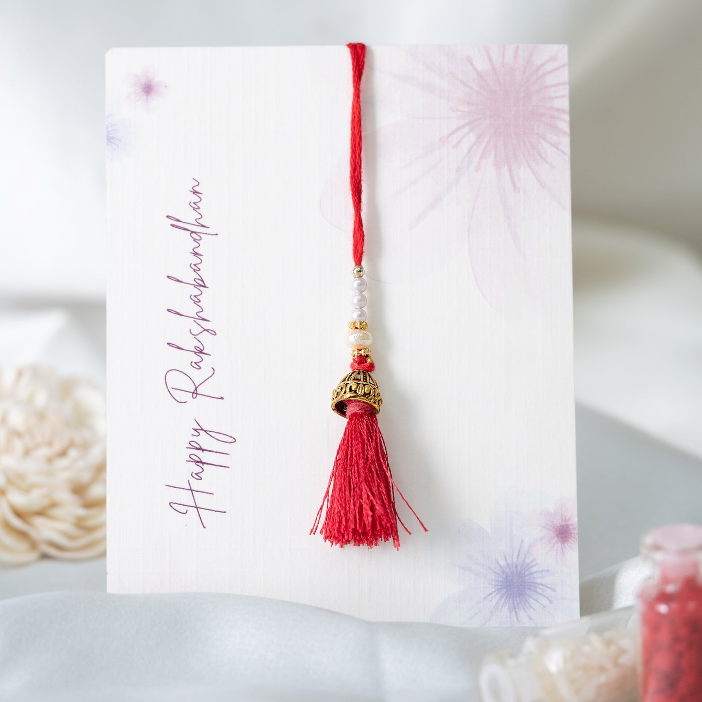 Bell Tassel Drop Lumba With Roli Chawal Set