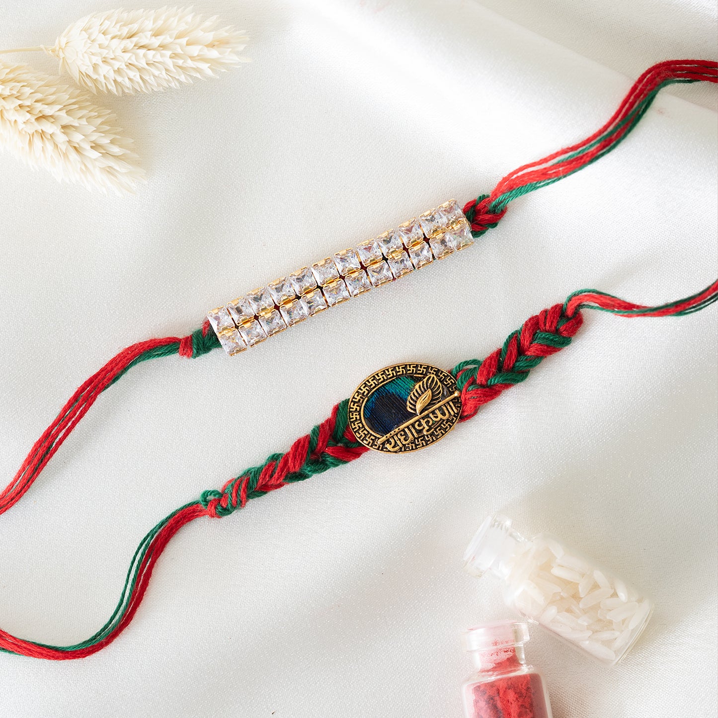 Tradition Trendy Rakhi. Set of 2 With Roli Chawal Set