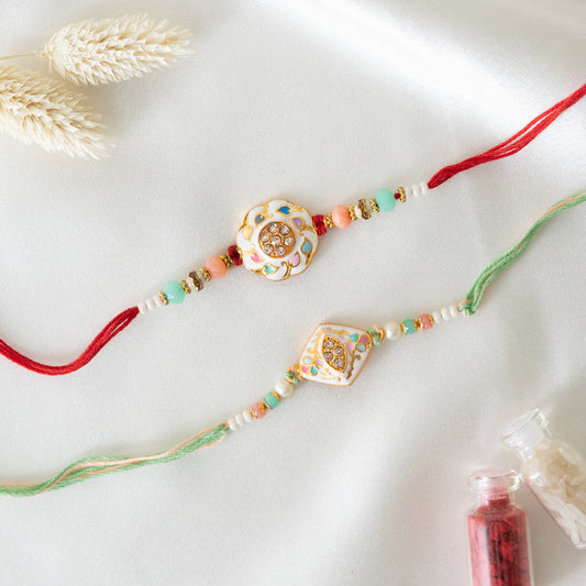 Traditional Karigari Rakhi. Set of 2 With Roli Chawal Set