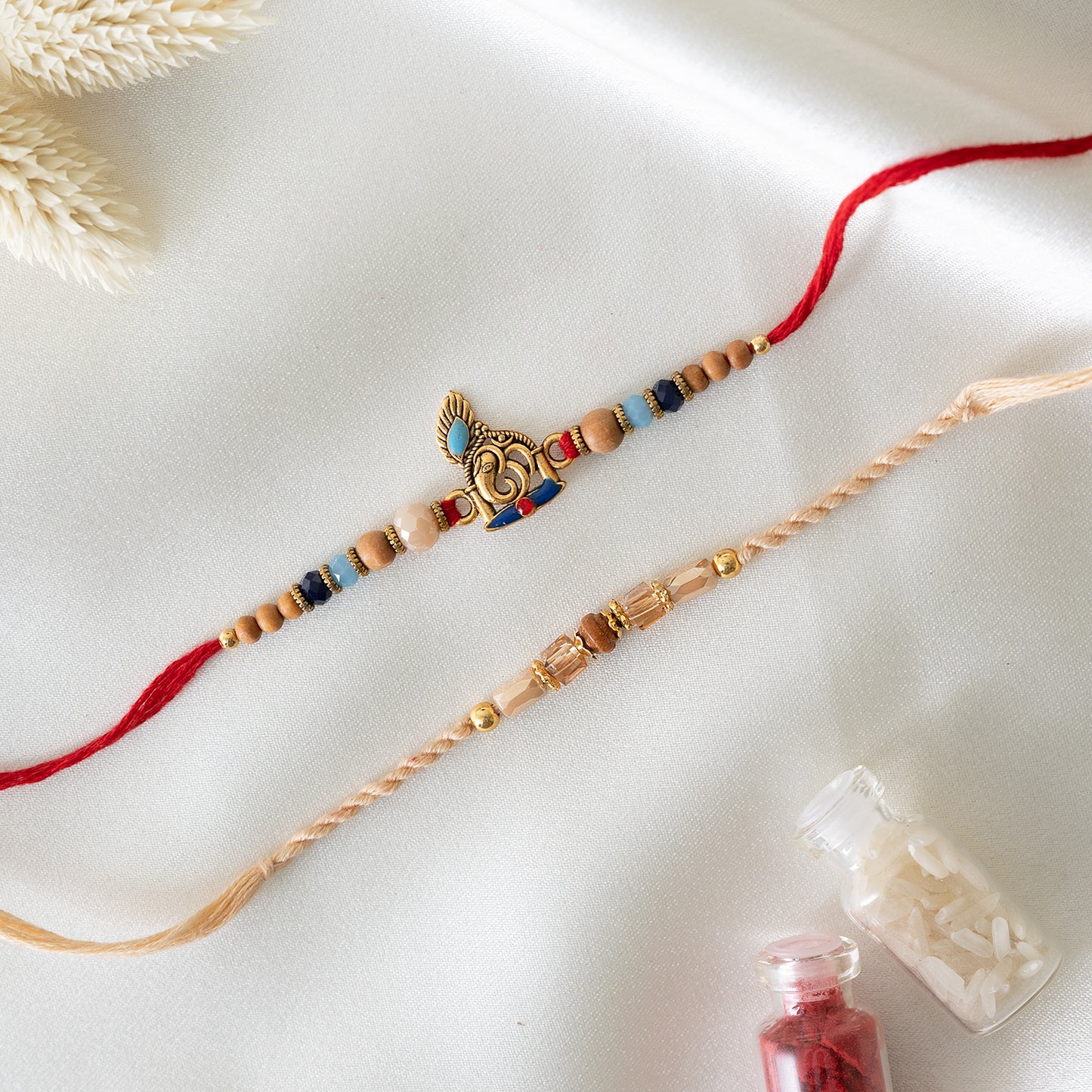 Crystal Beads Bhai Rakhi Set of 2 With Roli Chawal Set