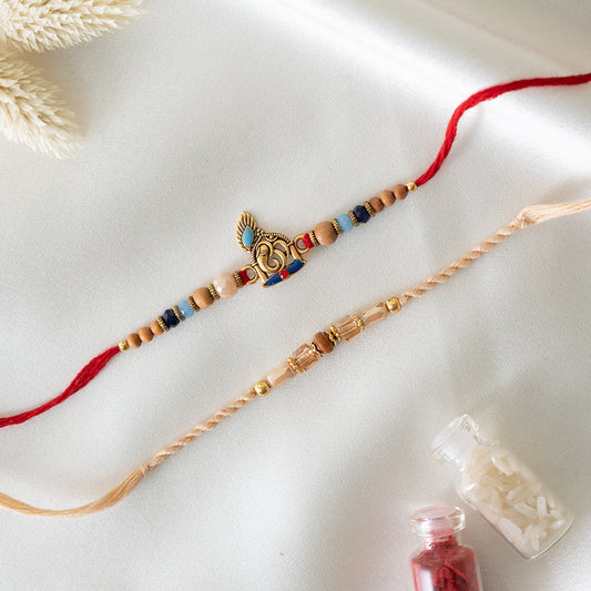 Crystal Beads Bhai Rakhi Set of 2 With Roli Chawal Set