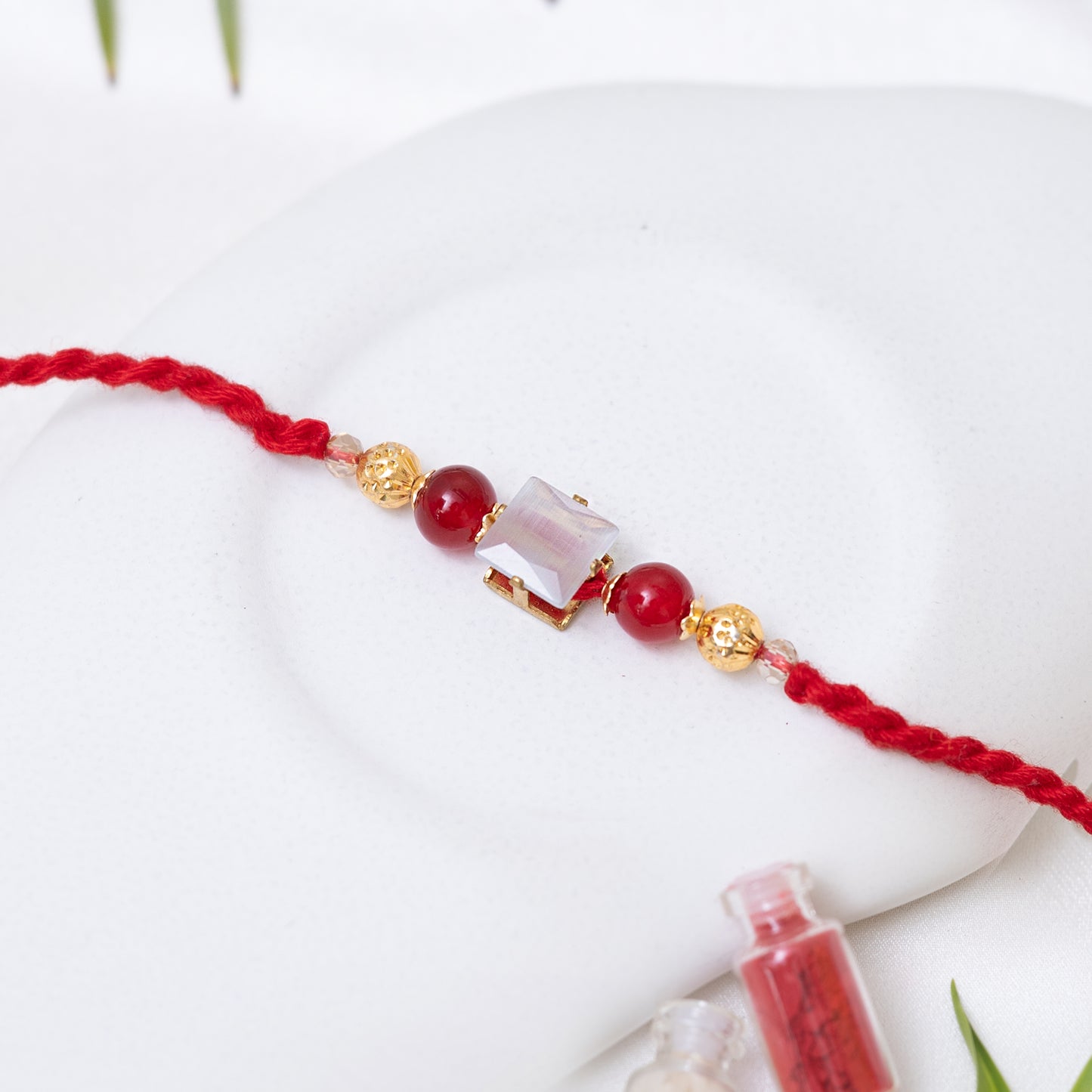 Regal Red Bhai Rakhi. Set of 3 With Roli Chawal Set
