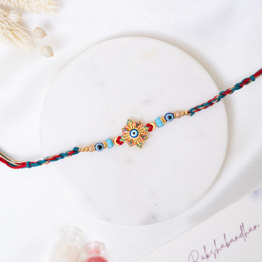 Meenakari Evil Eye Rakhi with Roli Chawal Set