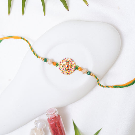 Evil Eye Meenakari Rakhi with Premium Beads with Roli Chawal Set