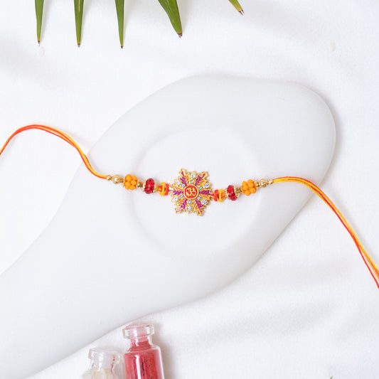 Om Adorned Metal Rakhi with Roli Chawal Set