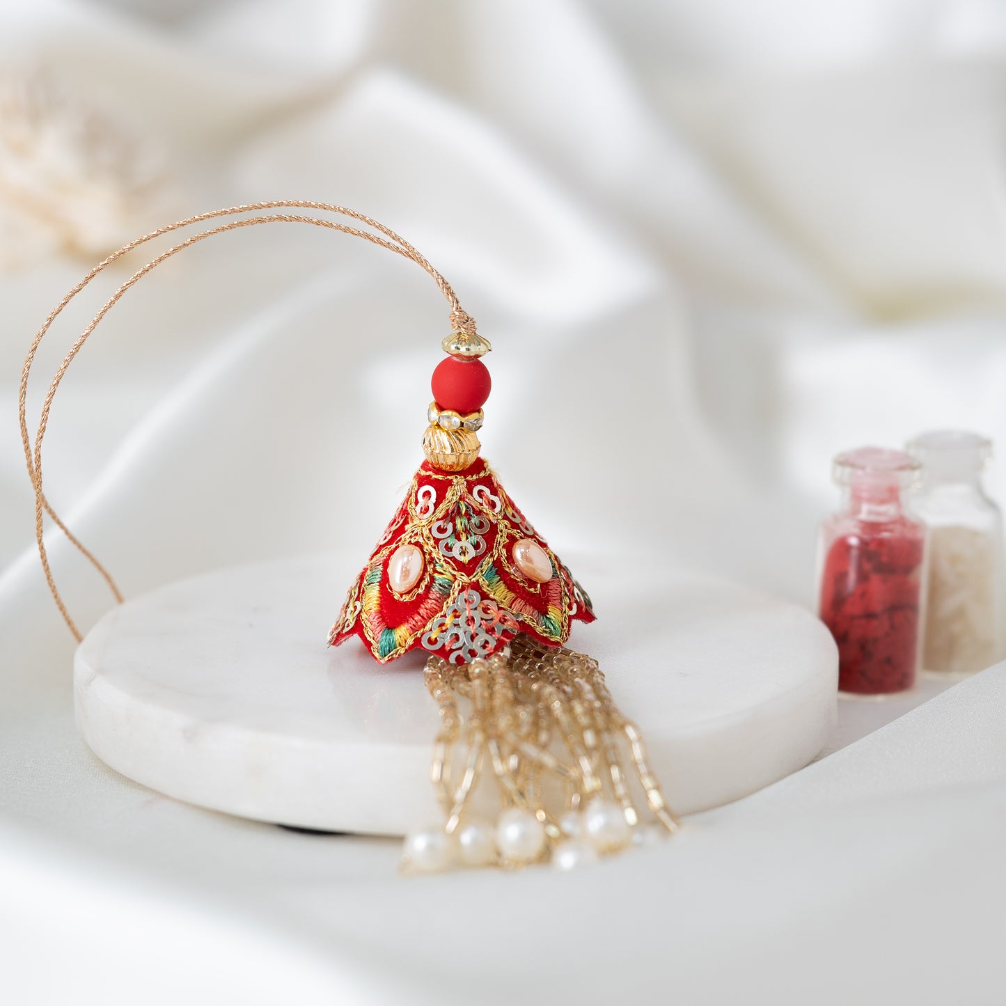 Bold Red Thread Lumba With Roli Chawal Set