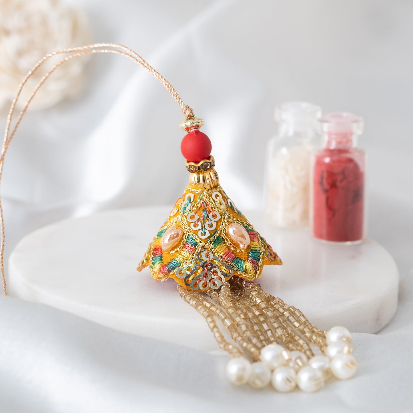 Golden Glow Lumba With Roli Chawal Set