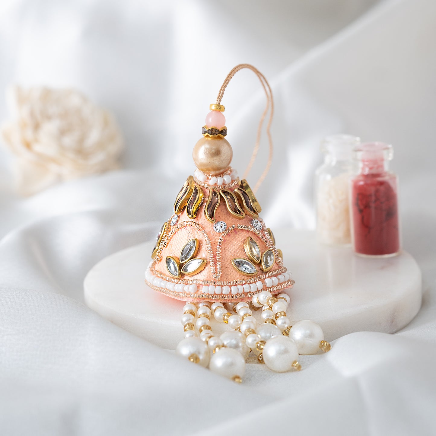 Royal Kundan Lumba with Statement Pearl Tassels With Roli Chawal Set