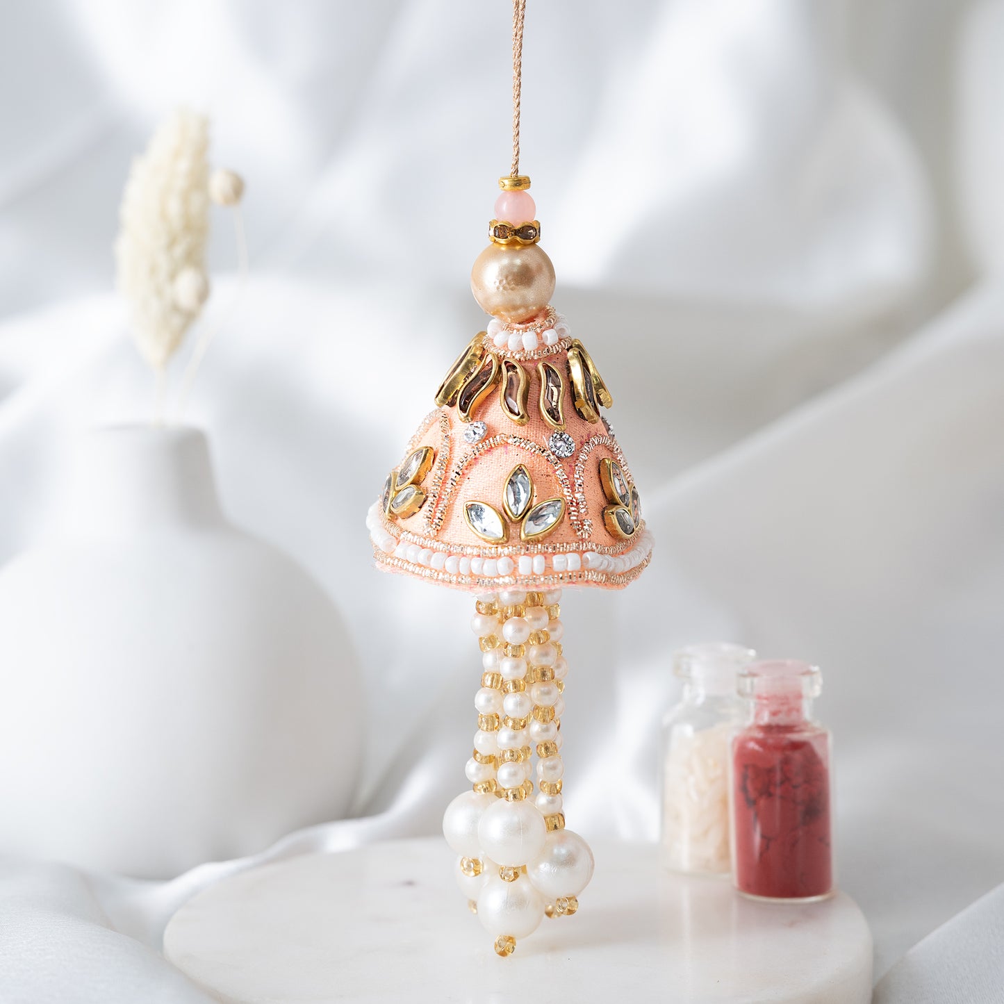 Royal Kundan Lumba with Statement Pearl Tassels With Roli Chawal Set