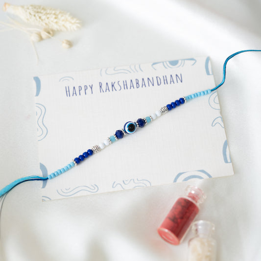 Evil Eye Beaded Rakhi for Bhai With Roli Chawal Set
